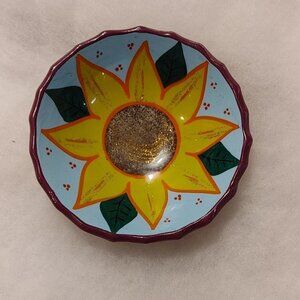 Mexican Bowl Sunflower Hand Painted Three Footed Bowl Handmade